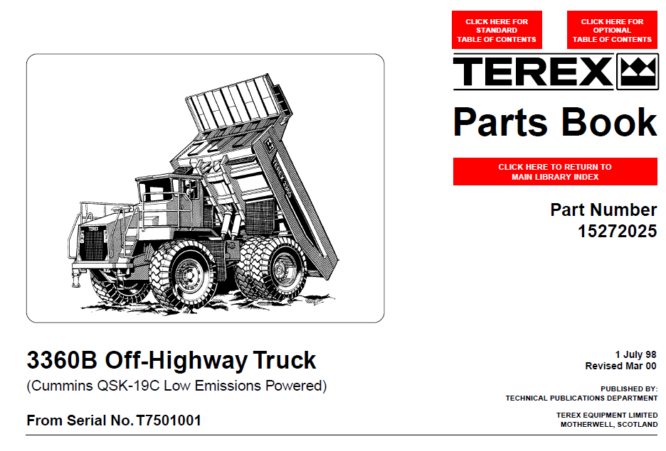 Terex 3360B Off-Highway Truck Parts Book PDF